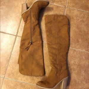 Over the Knee Tan Heel Boots